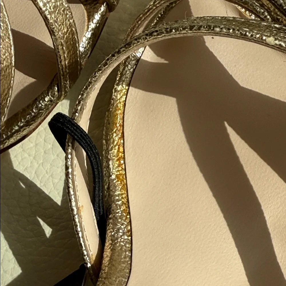 Zara‎ Gold Strappy Heels With Crystal Block
